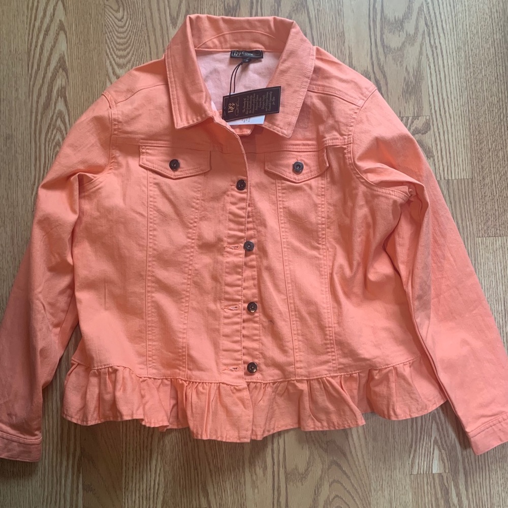 Jean jacket with ruffle trim